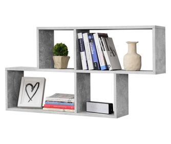 Fali polc bryne 100 x 19,5 x 53 cm 4 tárolórekesszel max. 15 kg forgácslap beton-hatású [en.casa]