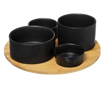 Fekete Dom eltel tlal kszlet, kermia, bambusz, 5 rszes, 33x10 cm