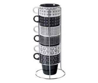 Set 6 cani Etnik, ceramica, suport cromat, 260 ml