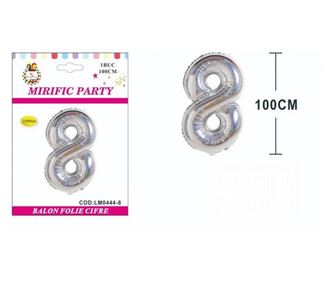 Balon din folie metalizata argintie, Mirific party, cifra, 8 ani, 100 cm