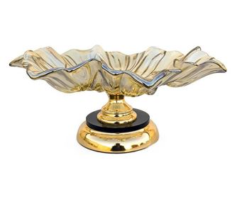 Fructiera sticla floare cu picior metalic, Luxury 36 cm, 155ST