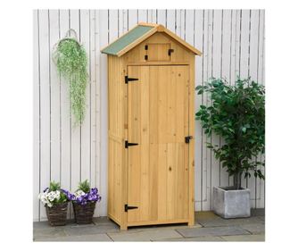 Outsunny magazie de gradina din lemn, casuta pentru scule impermeabila cu 3 rafturi detasabile, 77x54,2x179cm,galben Outsunny