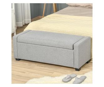 Banca Capul patului HOMCOM cu Compartiment de Depozitare, Lada de Design, Banca Capitonata din Tesatura Gri, 120x50x44cm