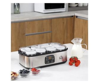 HOMCOM Masina electrica pentru iaurt 30W cu 8 recipiente incluse, cronometru 1-48 Ore si temperatura reglabila 20-55°C, 36x18.8x