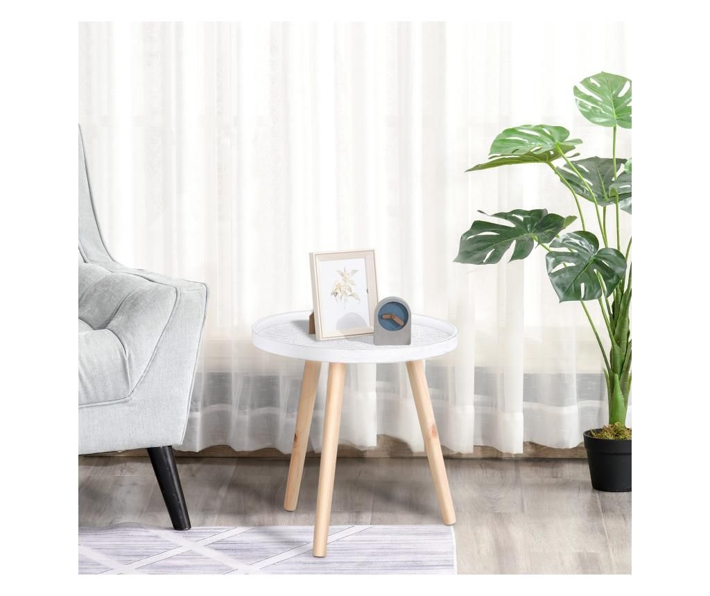 Masuta de salon moderna rotunda homcom, masuta de cafea cu margine ridicata si trei picioare, pentru camera si sufragerie HOMCOM