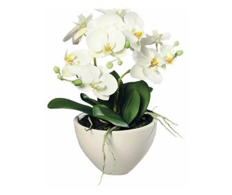 Orhidee artificiala Phalaenopsis alba in vas ceramic, 35 cm  35 cm