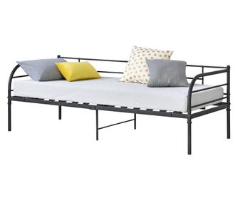 Ágykeret ágyrácssal falun 209 x 94,5 x 74 cm acélváz fekete [en.casa]