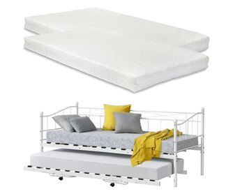 Kihúzható ágy két fekvőfelülettel, matracokkal skutskär 2 x 200 x 90 x 16 cm acélkeret/hideghabos matrac fehér matt [en.casa]