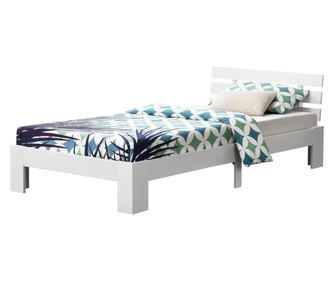 Fenyőfa ágykeret nivala fejtámlával és ágyráccsal faágy fenyőfa 204x124x68 cm max. 150 kg dupla ágy fehér, matt lakkozott [en.c