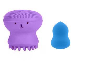 Set Bonita cu buretel cosmetic in forma de para si dispozitiv de curatare faciala, din silicon, mov/albastru, Doty  6x4x4