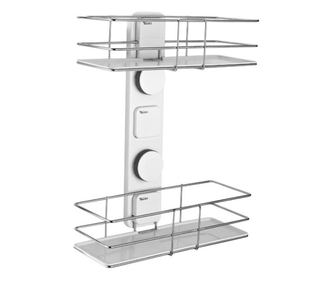 Etajera dubla pentru baie, pentru organizare si depozitare, din ABS sistem prindere de perete, 38.5x30 cm, buz