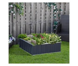 Outsunny Pat de Gradina Inaltat din Otel cu Baza Deschisa, Asamblare fara Utilizarea Sculelor pentru Gradina, Ierburi si Flori,