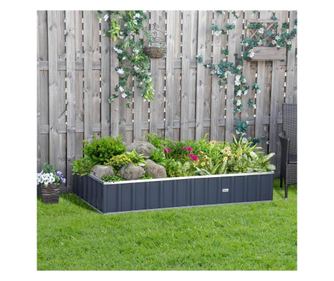 Outsunny Pat de Gradina Inaltat din Otel, Forma Reglabila cu Baza Deschisa, Suport Plante pentru Gradina, Ierburi si Flori, 174x