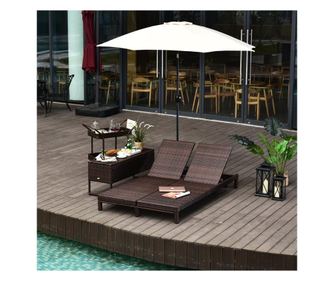 Outsunny Sezlong cu 2 Locuri din Otel si Ratan Spatar Reglabil, 195 x 120 x 28 cm, Maro Alb Outsunny