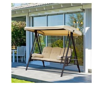Outsunny Leagan de Gradina cu 3 Locuri cu Acoperis basculant si Perne Captusite bej 260L x 124,5L x 180Hcm Aosom Ro