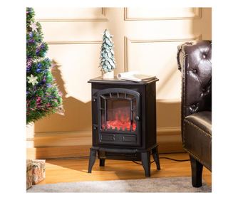 Homcom Електрическа камина с ефект на пламък, регулируема температура 1000W-2000W, покритие 20-25m², 39x24x56.5cm, черна HOMCOM