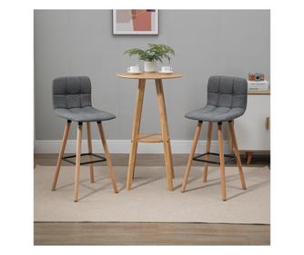 Homcom set 2 taburete de bar cu spatar si suport pentru picioare, sezut capitonat tesatura si picioare lemn, 41.5x47x97.5 HOMCOM