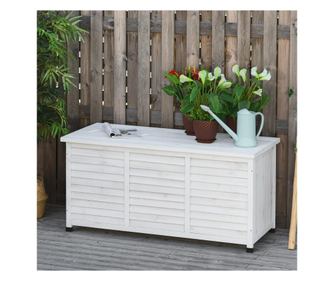 Outsunny Градинска дървена пейка за съхранение, бяла, 127L x 56W x 60H см