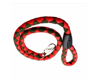 Lesa cordelina Pufo confortabila pentru caini, 125 cm, sistem carabiniera cu vartej, rezistenta, rosu/ verde