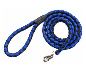 Lesa cordelina Pufo confortabila pentru caini, 125 cm, sistem carabiniera cu vartej, rezistenta, negru/ albastru
