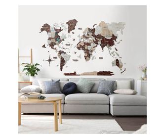 Harta lumii din lemn 3D – Cappuccino Basic - M