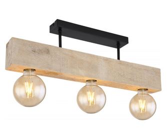Plafoniera metal negru mat, lemn maro închis, 3 becuri, dulie E27, 15455-3D, Globo