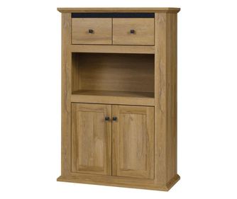 Comoda 2 usi 2 sertare mdf maro stejar Grand Leon 85x40x130 cm