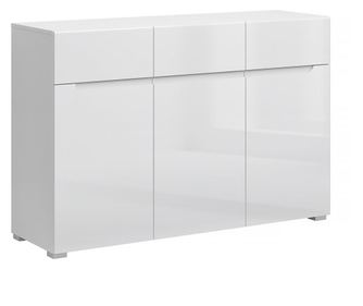 Jolk 3 fiókos komód, fehér fényes MDF, 135x42x89 cm