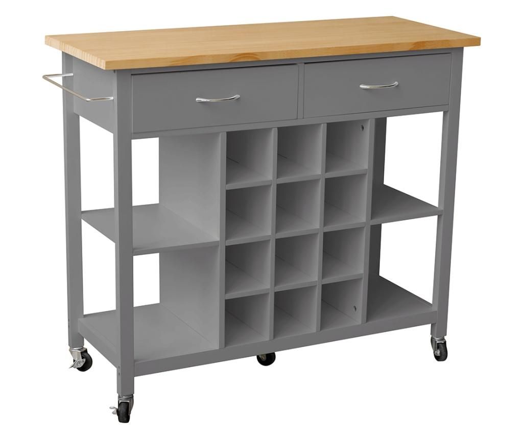 Servirni omarici iz borovega lesa in temno sive MDF z držalom za steklenice Dilia 100x40x85 cm