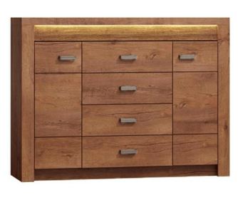 Végtelen hamuszínű forgácslap komód 2 ajtóval és 4 fiókkal - 137x42x104 cm