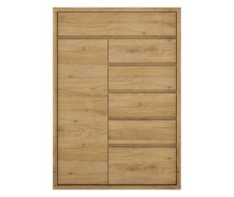 Komoda, 1 vrata, 6 ladica, Shetland hrast MDF, Sheldon, 86x40x123 cm
