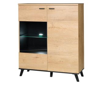 Ντουλάπι 2 πορτών με 1 γυάλινη πόρτα, φυσική δρυς και μαύρη MDF, Siran, 101x40x121 εκ.