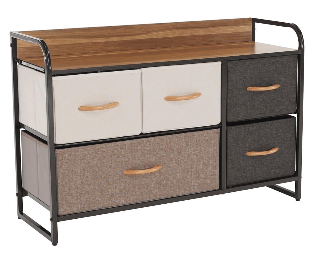 Svetlo rjava lesena komoda z 5 predali iz blaga 88x29x58 cm