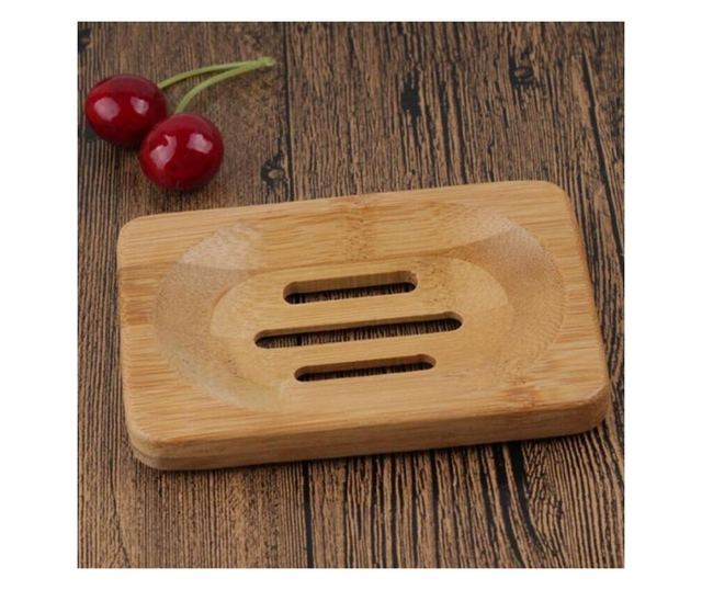 Savoniera din bambus Pufo Nature pentru baie, 11 cm, patrat, maro