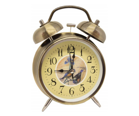 Настолен часовник с аларма pufo birds, с осветен циферблат с бутон, метал, 16 cm