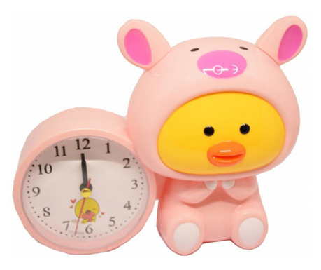 Детски настолен часовник с аларма Pufo, модел Happy Mouse, 20 x 15 cm, розов
