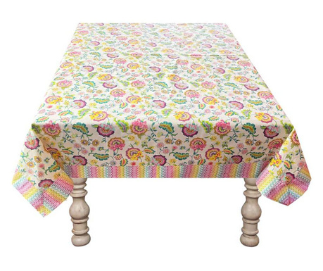 Pamutvászon asztalterítő spring”, virágos színes szegély 150 x 180 cm