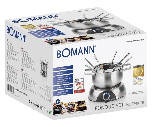 Bomann fondü gép, FD 2248 CB, 1,2 l, 8 fondü villa, rozsdamentes edény, állítható hőmérséklet, túlmelegedés elleni védelem, tűzh