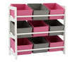 Raft depozitare, biblioteca, pentru copii,  roz si gri, 9 rafturi, 65x28x60 cm, Chomik