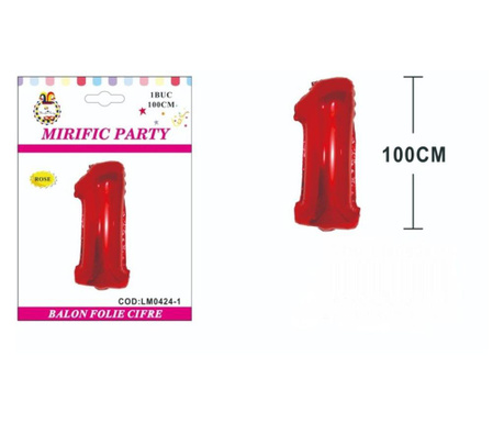 Piros fém fólia lufi, Mirific Party, Cifra, 1 év, 100 cm