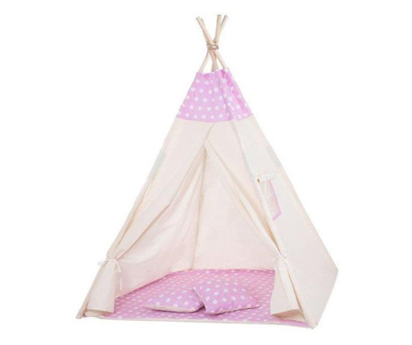 Детска палатка за игра, индийски стил, розова с полка точки, 120х100х160 см, Спрингос