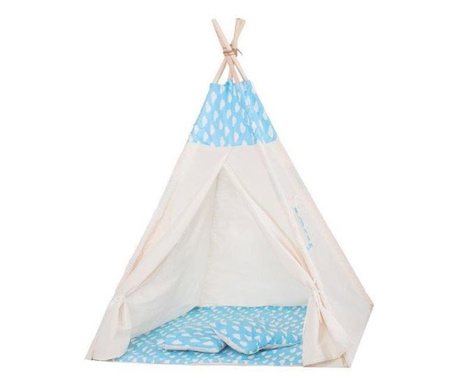 Детска палатка за игра, индийски стил, синя с облаци, 120x100x160 см, Springos