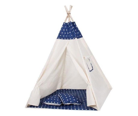 Детска палатка за игра, индийски стил, тъмносиня със звезди, 120x100x160 см, Springos