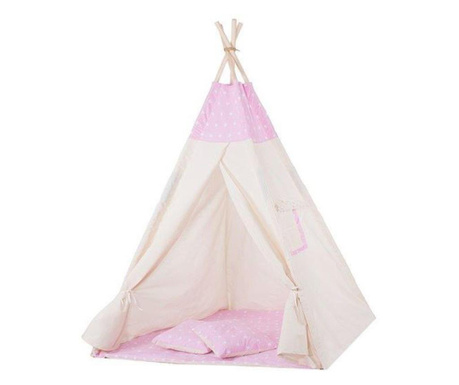 Детска палатка за игра, индийски стил, розова със звезди, 120x100x160 см, Springos