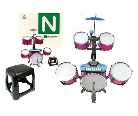 LeanToys Pink 4835 Музикална играчка Комплект барабани за деца със стол, микрофон и миксер