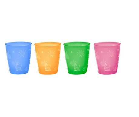 Комплект от 4 цветни чаши за бебета и деца, 300 ml, без BPA, 18+ месеца, Nip 37061