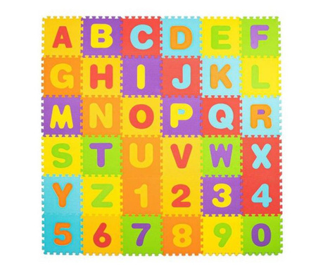 Covor spuma ptr copii, EVA multicolor, model alfabet si numere, 172x172x1cm, Springos