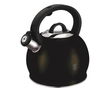 Ceainic cu fluier, din otel inoxidabil, 3 litri, shiny black metallic line, berlingerhaus, mct 6832