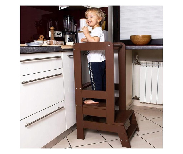 Inaltator multifunctional/ajutor de bucatarie pentru copii, ajustabil, lemn, maro, 39x52x90 cm, Springos
