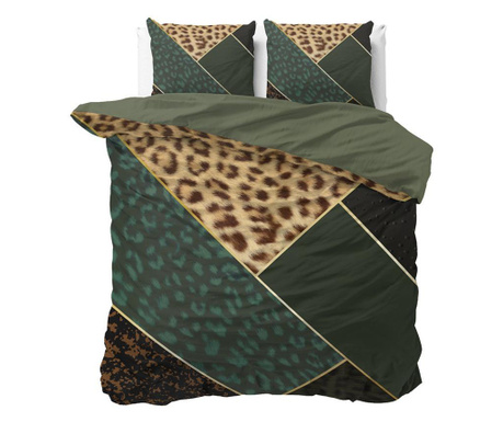 Lenjerie pat Dreamhouse panther vibe green, bumbac 100%, husa 200x220 cm, 2 fete perna 60x70 cm